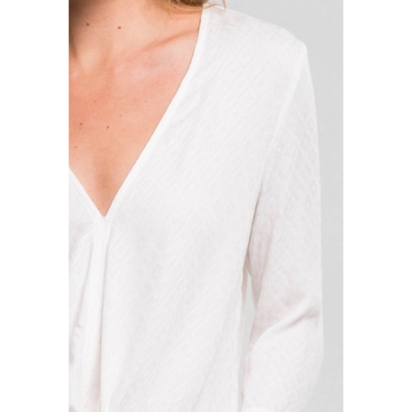 Off White Tie Front Bell Sleeve Top - Picture 2 of 2